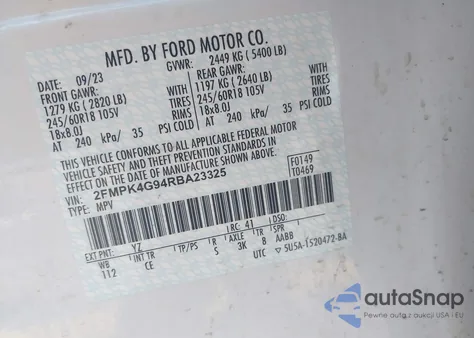 2024 Ford Edge Se z USA, uszkodzony, nr VIN 2FMPK4G94RBA23325
